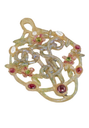 Um 1900 - Art nouveau Hornanhänger mit Glassteinen & Perlen, Jugendstil, Paris, Frankreich – Bild 3