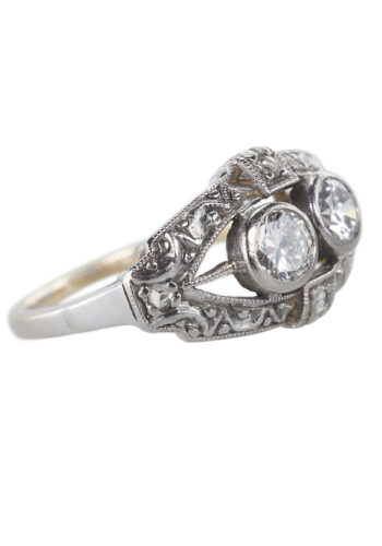 Um 1925 - Art déco Ring aus 14 ct. Gold & Platin, mit Diamanten – Bild 4