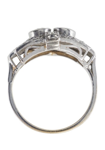 Um 1925 - Art déco Ring aus 14 ct. Gold & Platin, mit Diamanten – Bild 5