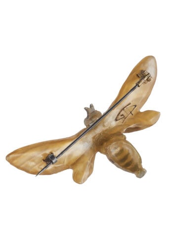 Um 1900 - Horn Brosche "Biene" von Georges Pierre, signiert GP, aus dem Jugendstil Frankreich Art nouveau Hornbrosche mit Tiermotiv – Bild 3