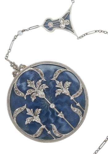 Um 1910 - Platin, Gold, Emaille & Diamanten Collier Art Nouveau – Bild 3