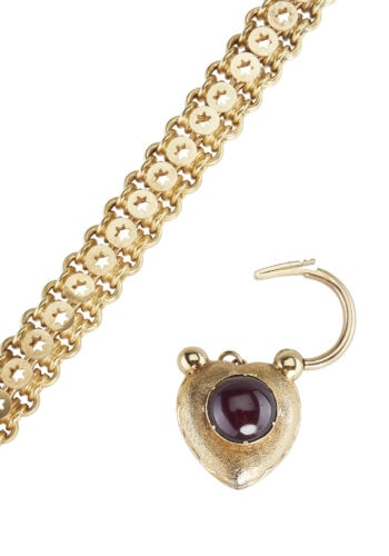 Um 1880 - 15 ct. Gold Armband mit Granatcabochon auf dem Padlock-Verschluss, aus dem Victorian England – Bild 4