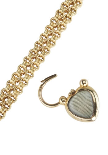 Um 1880 - 15 ct. Gold Armband mit Granatcabochon auf dem Padlock-Verschluss, aus dem Victorian England – Bild 5