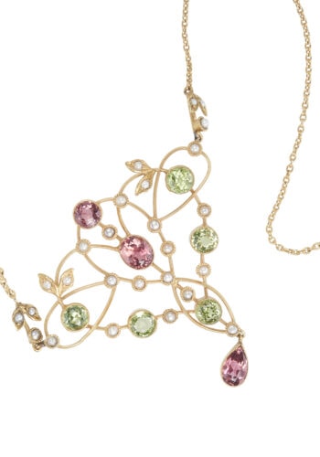 Um 1910 - Collier mit Turmalin, Peridot und Perlen, England – Bild 3