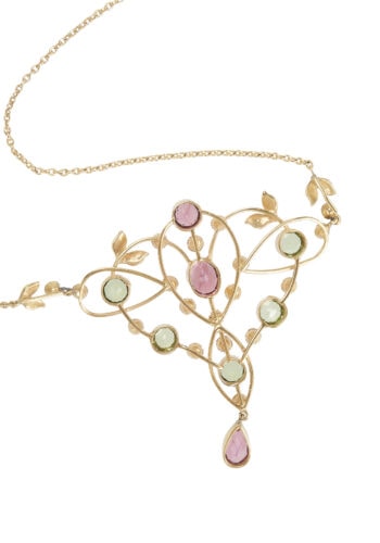 Um 1910 - Collier mit Turmalin, Peridot und Perlen, England – Bild 4