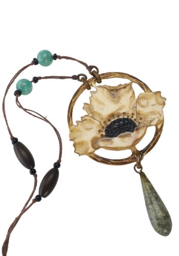 Um 1900 - Handgeschnitztes Horncollier mit Glasperlen, "Mohnblume" signiert von GIP Georges Pierre, Art nouveau Frankreich – Bild 3