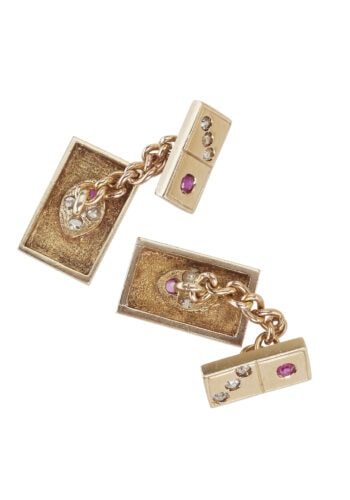 Um 1910 - Manschettenknöpfe aus 18K Gold mit Rubinen & Diamanten, England – Bild 3