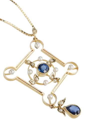 Um 1910 - Goldanhänger mit Saphiren und Perlen, Edwardian – Bild 3