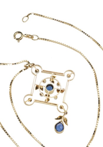 Um 1910 - Goldanhänger mit Saphiren und Perlen, Edwardian – Bild 4