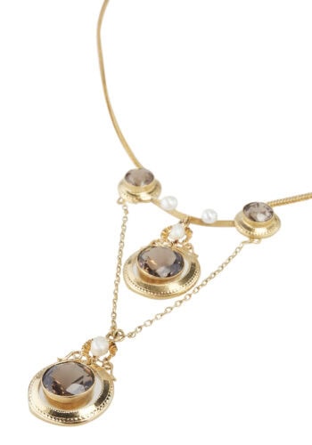 Um 1880 - Französisches Goldcollier mit Rauchquarz & Perlen – Bild 3