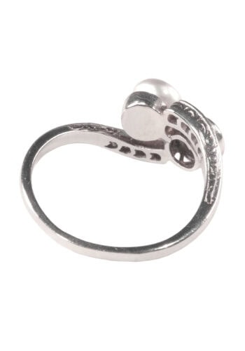 Um 1900 - You & Me Ring mit Diamanten und Perle – Bild 4