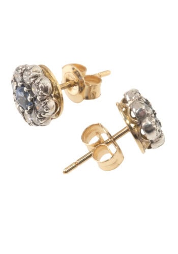 Um 1960 – Ohrstecker Diamantcluster mit Saphir – Bild 3