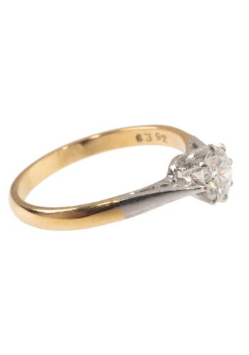 Um 1970 – Diamantsolitaire aus Gold & Platin Verlobungsring – Bild 3