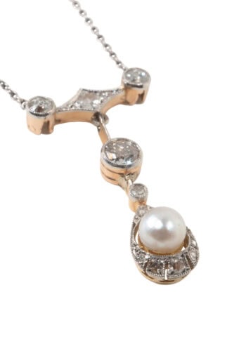 Um 1920 – Art Déco Collier mit Diamanten und Perle – Bild 5