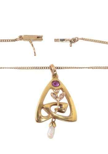 Um 1900 - Jugendstil Anhänger mit Rubin und Perlen – Bild 4