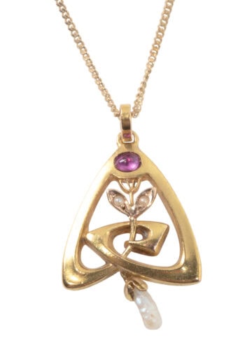 Um 1900 - Jugendstil Anhänger mit Rubin und Perlen – Bild 5