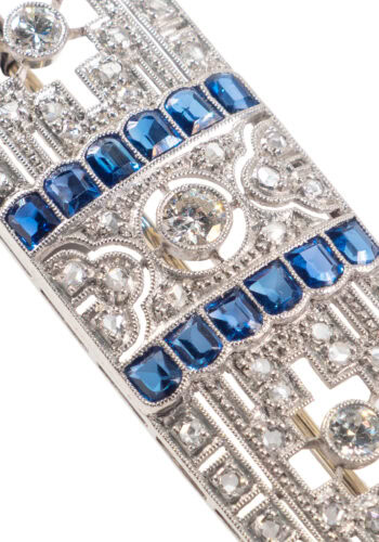 Um 1925 – Art Déco Diamantbrosche mit Saphiren – Bild 5
