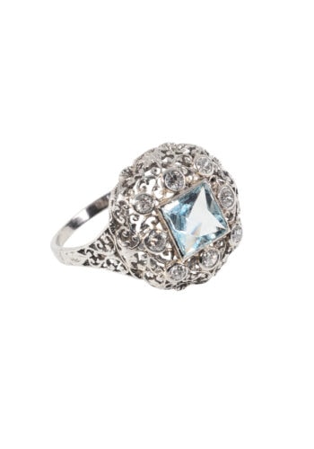 Um 1940 – Aquamarinring mit Diamanten – Bild 3