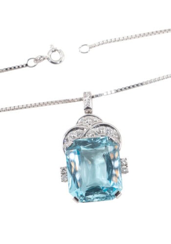 Um 1930 – Aquamarin Anhänger mit Diamanten – Bild 5