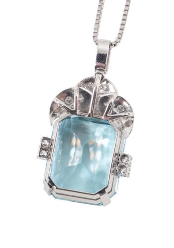Um 1930 – Aquamarin Anhänger mit Diamanten – Bild 6
