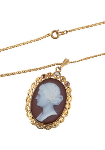 Um 1900 – Stein Kamee Anhänger mit Kette – Bild 3