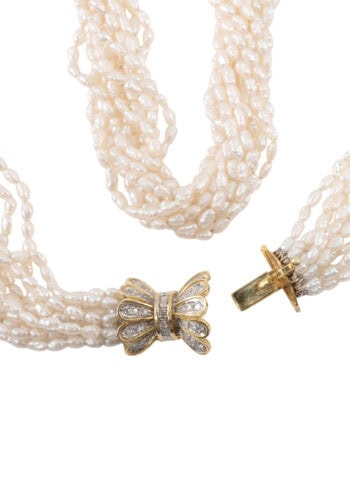 Um 1980 – Keshi Perlencollier mit Diamantverschluss – Bild 3