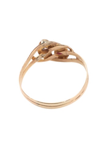 Um 1900 – Schlangenring mit Diamant und Rubin – Bild 3