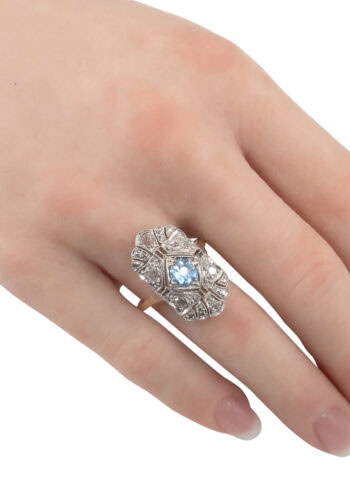 Um 1920 – Art Déco Ring mit Aquamarin – Bild 3