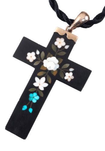 Um 1870 – Pietra Dura Kreuzanhänger – Bild 3