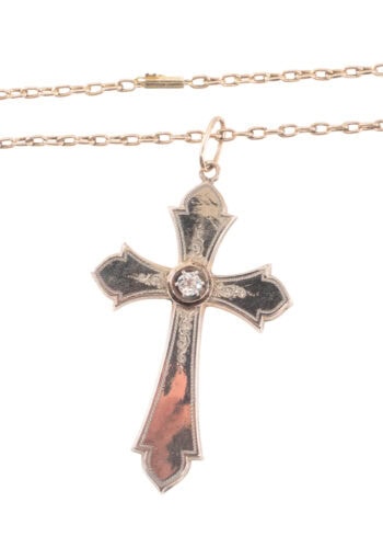 Um 1870 – Kreuzanhänger mit Kette in Gold – Bild 4