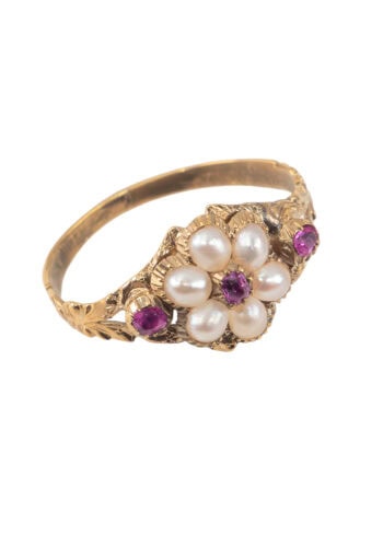 Um 1870 – Viktorianischer Ring mit Rubine und Perlen – Bild 3