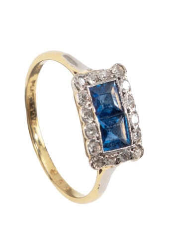 Um 1920 – Art Déco Ring mit Saphir und Diamanten