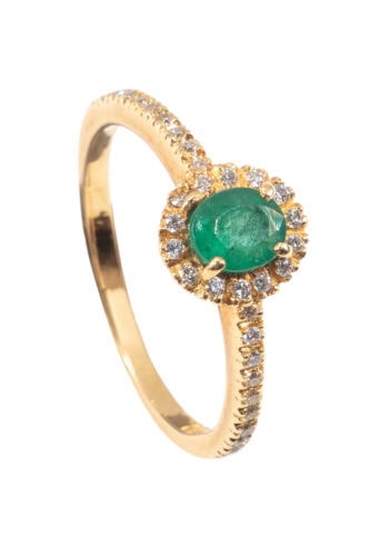 Um 1980 – Entourage Ring mit Smaragd und Diamanten