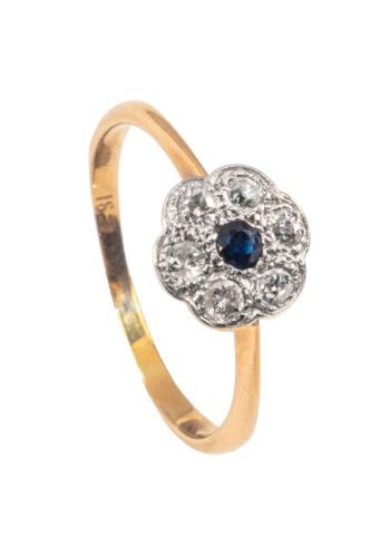 Um 1920 – Art Déco Ring mit Diamanten und Saphir