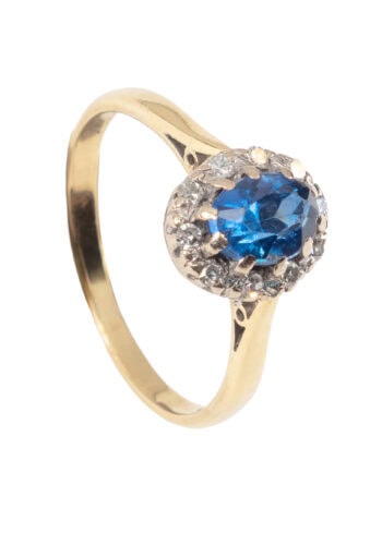 Um 1950 – Entourage Ring mit Saphir und Diamanten