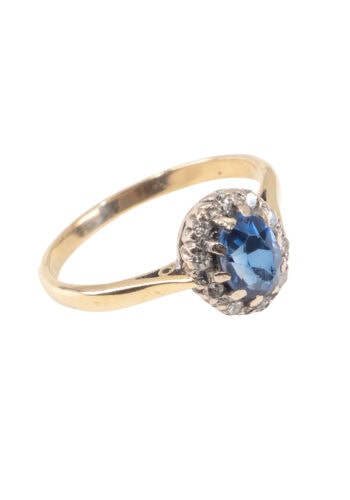 Um 1950 – Entourage Ring mit Saphir und Diamanten – Bild 3