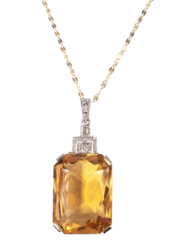 Um 1930 – Art Déco Anhänger mit Citrin und Diamanten