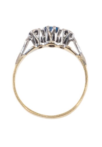 Um 1950 – Trilogy Ring mit Saphir und Diamanten – Bild 5