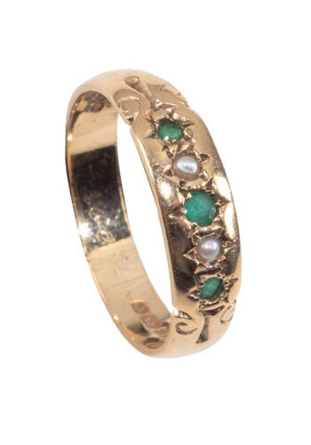 Um 1975 – Vintage Smaragdring mit Perlen