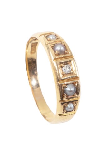 Datiert 1904 – Edwardianischer Ring mit Perlen und Diamant