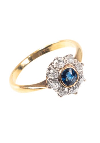 Um 1930 – Entourage Ring mit Saphir und Diamanten – Bild 5
