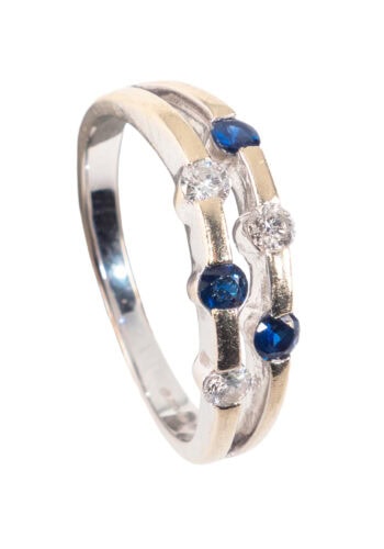Um 1990– Goldring mit Saphir und Diamanten