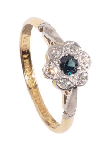 Um 1920 – Art Déco Ring mit Saphir und Diamanten