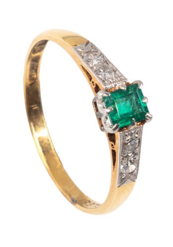 Um 1950 – Verlobungsring mit Smaragd & Diamanten