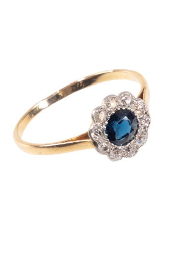 Um 1920 – Art Déco Ring mit Saphir und Diamanten – Bild 3