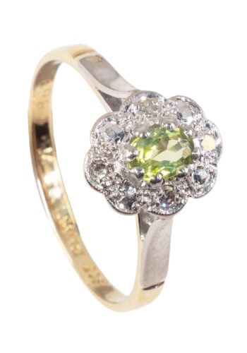 Um 1950 – Entouragering mit Peridot und Diamanten