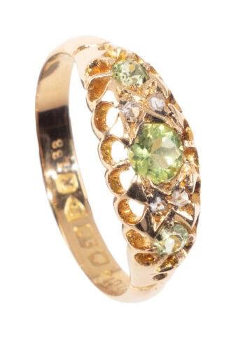 Datiert 1910 – Edwardianischer Goldring mit Peridot und Diamanten