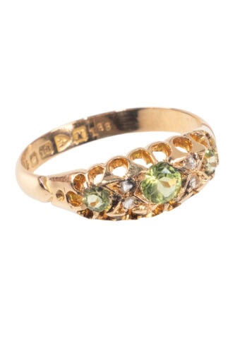 Datiert 1910 – Edwardianischer Goldring mit Peridot und Diamanten – Bild 3