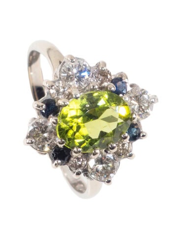 Datiert 1972 – Vintage Diamantring mit Peridot und Saphiren