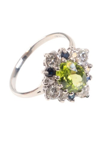 Datiert 1972 – Vintage Diamantring mit Peridot und Saphiren – Bild 3